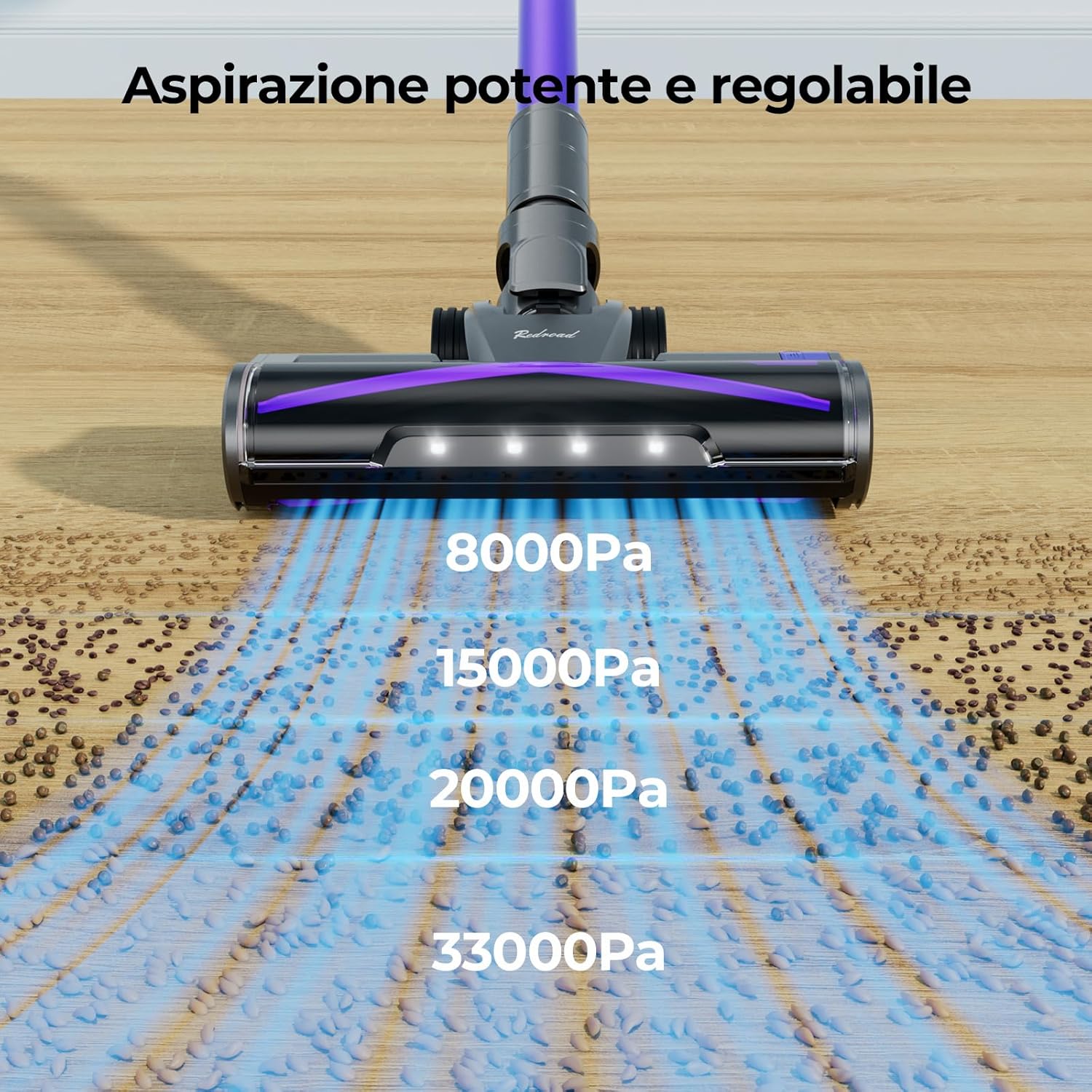 X18 Aspirapolvere Senza Fili, 33Kpa/500W/65Min, 4-In-1 Scopa Elettrica Senza Fili 4 Livelli Di Aspirazione Regolabili, Aspirapolvere Verticale Potente per Pavimenti, Tappeti, Peli Animali