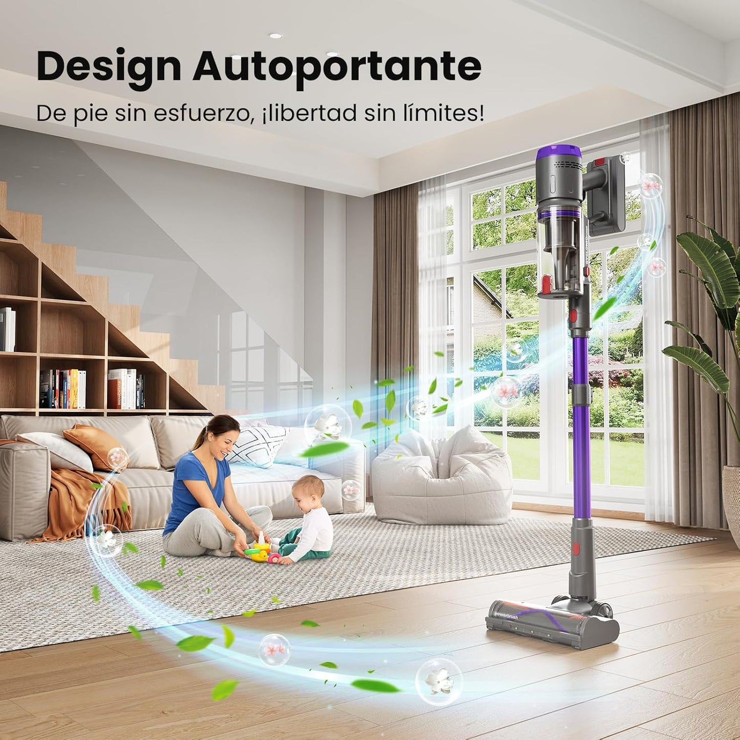 Aspirapolvere Senza Fili, 600W/58000Pa, Scopa Elettrica Senza Fili 75 Min, Aspirapolvere Senza Filo Con LED Touchscreen, Autoportante Anti-Avvolgimento per Tappeti/Pavimenti/Peli Animali