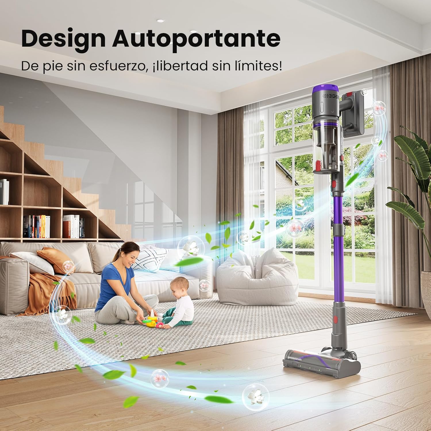 Aspirapolvere Senza Fili, 600W/58000Pa, Scopa Elettrica Senza Fili 75 Min, Aspirapolvere Senza Filo Con LED Touchscreen, Autoportante Anti-Avvolgimento per Tappeti/Pavimenti/Peli Animali