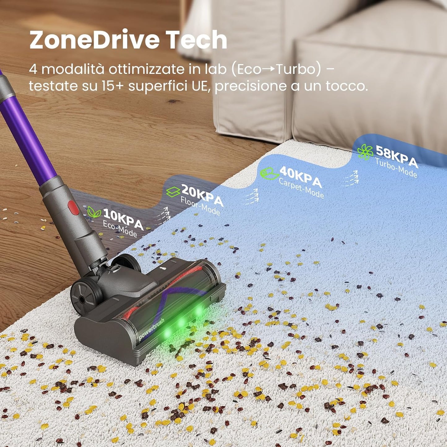 Aspirapolvere Senza Fili, 600W/58000Pa, Scopa Elettrica Senza Fili 75 Min, Aspirapolvere Senza Filo Con LED Touchscreen, Autoportante Anti-Avvolgimento per Tappeti/Pavimenti/Peli Animali