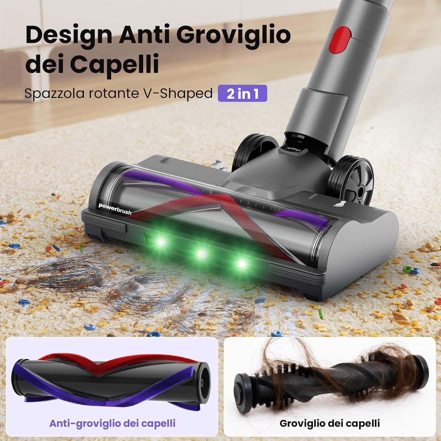 Aspirapolvere Senza Fili, 600W/58000Pa, Scopa Elettrica Senza Fili 75 Min, Aspirapolvere Senza Filo Con LED Touchscreen, Autoportante Anti-Avvolgimento per Tappeti/Pavimenti/Peli Animali
