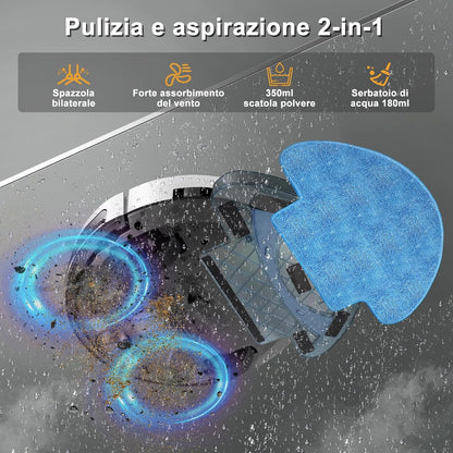 2025 Robot Aspirapolvere Lavapavimenti 2In1 Robot Aspirapolvere Con Fino a 4500Pa 7,8Cm Ultra Sottile App/Alexa Ideale per Peli Di Animali/Tappet-Bianco-Bianco