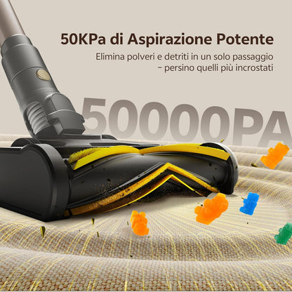 Aspirapolvere Senza Fili, 50Kpa/65 Min Scopa Elettrica Senza Fili, Aspirapolvere Potente Con Tubo Telescopica, Autoportante, Tecnologia Greeneye, per Tappeti/Pavimenti/Peli Di Animali