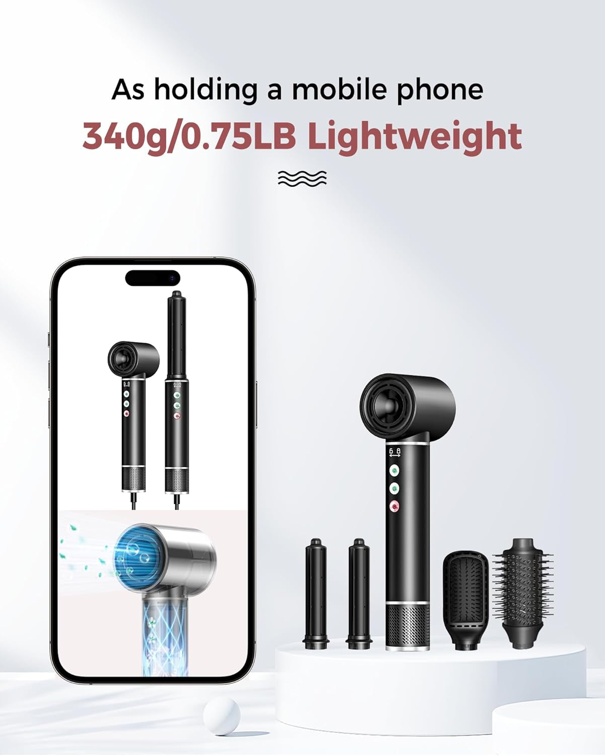 Air Styler 5 in 1, Asciugacapelli 110000 RPM 20M/S,