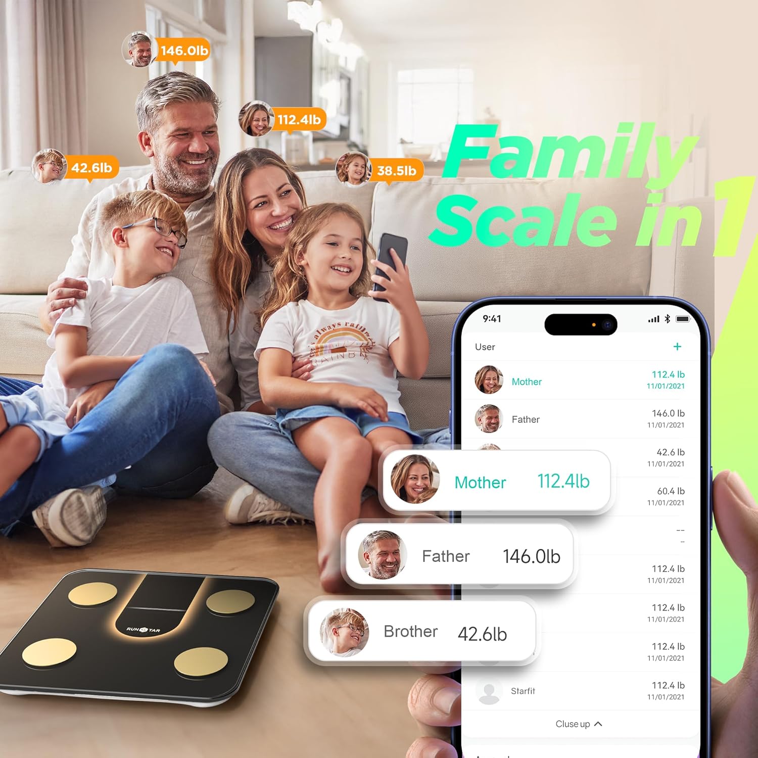 Bilancia  Pesapesone, Bilancia Smart Con Display VA 8In1, Bilancia Pesapersone Digitale Alta Precisione Peso Corporeo, FC, BMI, Grasso Corporeo, 22 Dati Composizione Corporea, Sync App