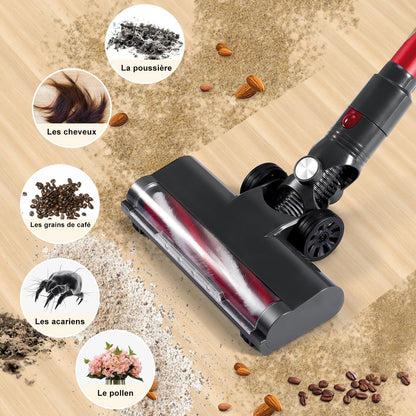 Aspirapolvere Senza Fili 4-In-1 LED 1L Aspirapolvere Telescopico 150W 6X 2200Mah Autonomia Di 49 Minuti, 2 Velocità,Ultraleggero Adatto per Tappeti Pavimenti Duri Peli Di Animali (Rosso)