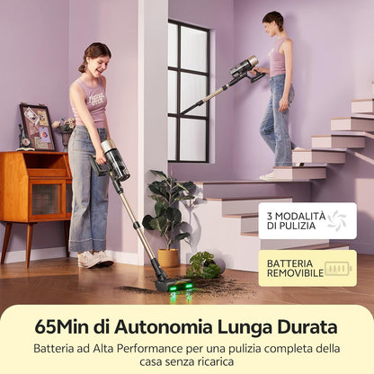 Aspirapolvere Senza Fili, 50Kpa/65 Min Scopa Elettrica Senza Fili, Aspirapolvere Potente Con Tubo Telescopica, Autoportante, Tecnologia Greeneye, per Tappeti/Pavimenti/Peli Di Animali