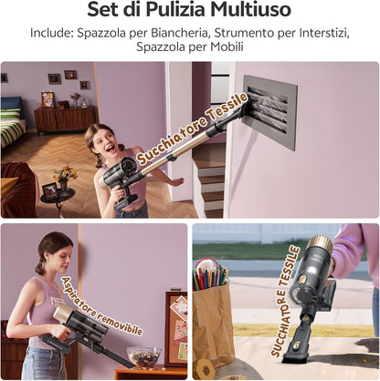 Aspirapolvere Senza Fili, 50Kpa/65 Min Scopa Elettrica Senza Fili, Aspirapolvere Potente Con Tubo Telescopica, Autoportante, Tecnologia Greeneye, per Tappeti/Pavimenti/Peli Di Animali