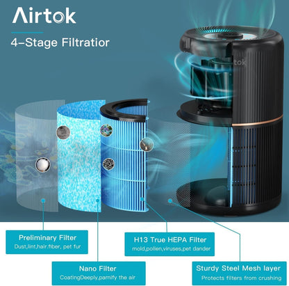 AIRTOK Purificatore Aria, Purificatore D'Aria per Allergie Con Spugna Aromatica,