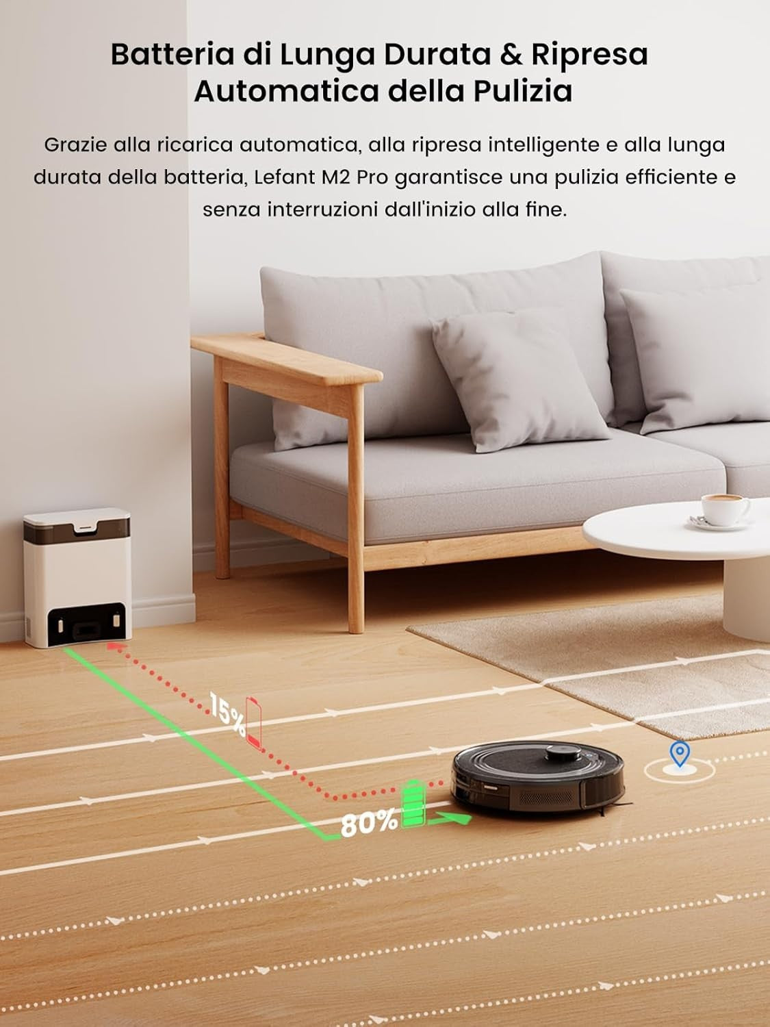 LEFANT M2Pro Robot Aspirapolvere Lavapavimenti Svuotamento Automatico Mappatura
