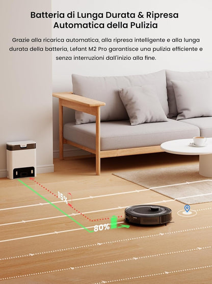 LEFANT M2Pro Robot Aspirapolvere Lavapavimenti Svuotamento Automatico Mappatura