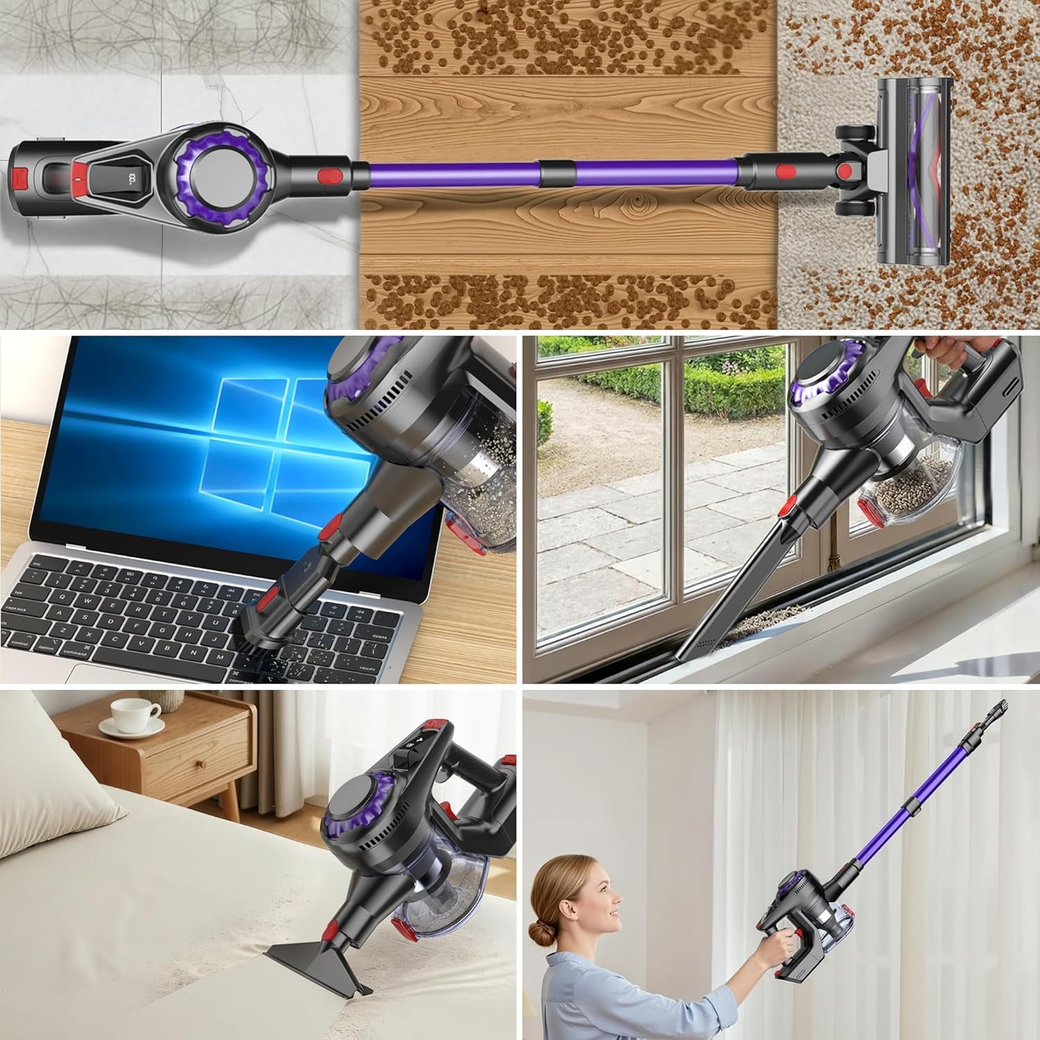 Aspirapolvere Senza Fili | 450W/40000Pa Aspirabriciole Senza Fili, Scopa Elettrica Senza Fili 45 Min Autoportante Anti-Avvolgimento, Scope Elettriche Senza Filo per Tappeti/Pavimenti/Peli Animali