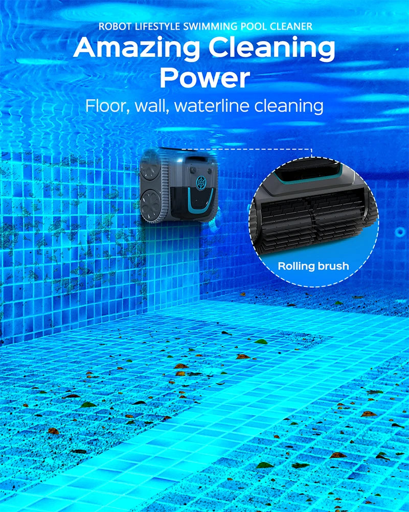 Robot Pool Cleaner Vacuum Cleaner Cordless APP Route Planning Wall Climbing Max Cleaning Area120M² for Tiles