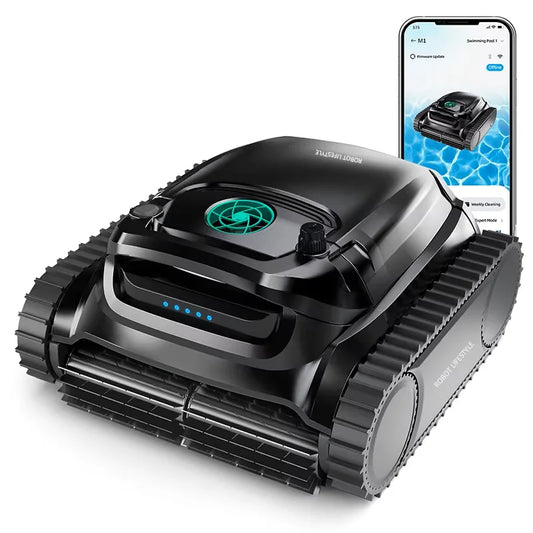 High End Robot Pool Cleaner Cordless M1 Wash Waterline Floor Wall Max. 400㎡ Dual-Filter System 300Mins Running Time APP Control