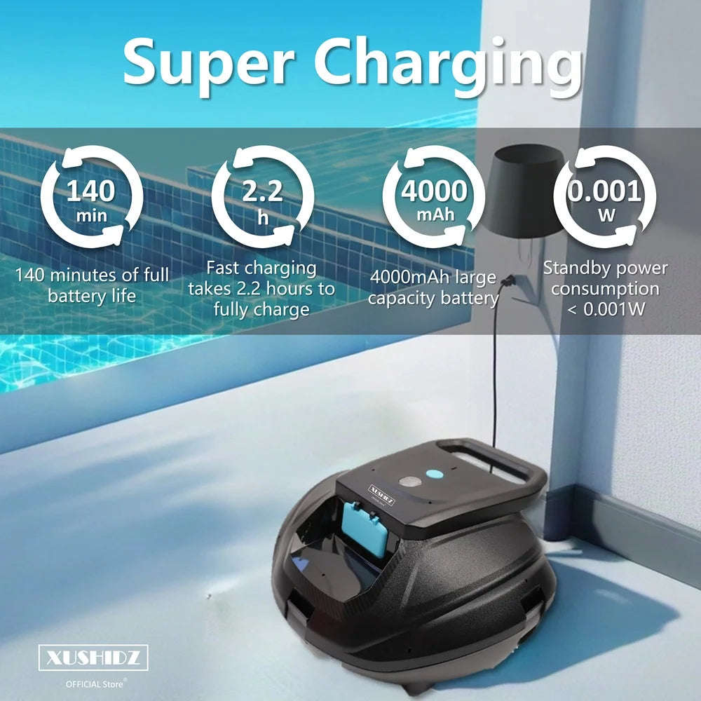 XUSHIDZ SP1 Robot Swimming Pool Cleaner Cordless Powerful Suction Outperforming Runtime Hydrodynamic Intelligent Route Planning