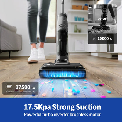 W13 17.5Kpa Wireless Wet Dry Vacuum Cleaner 45Min Runtime Multi-Surface Smart Cordless Mop Floor Washer Self-Cleaning