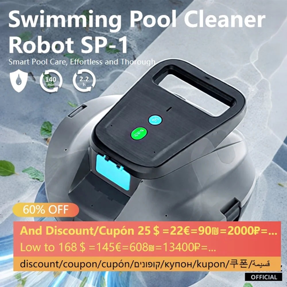 XUSHIDZ SP1 Robot Swimming Pool Cleaner Cordless Powerful Suction Outperforming Runtime Hydrodynamic Intelligent Route Planning