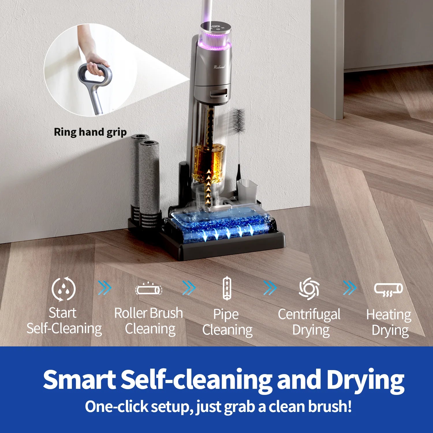 W13 17.5Kpa Wireless Wet Dry Vacuum Cleaner 45Min Runtime Multi-Surface Smart Cordless Mop Floor Washer Self-Cleaning