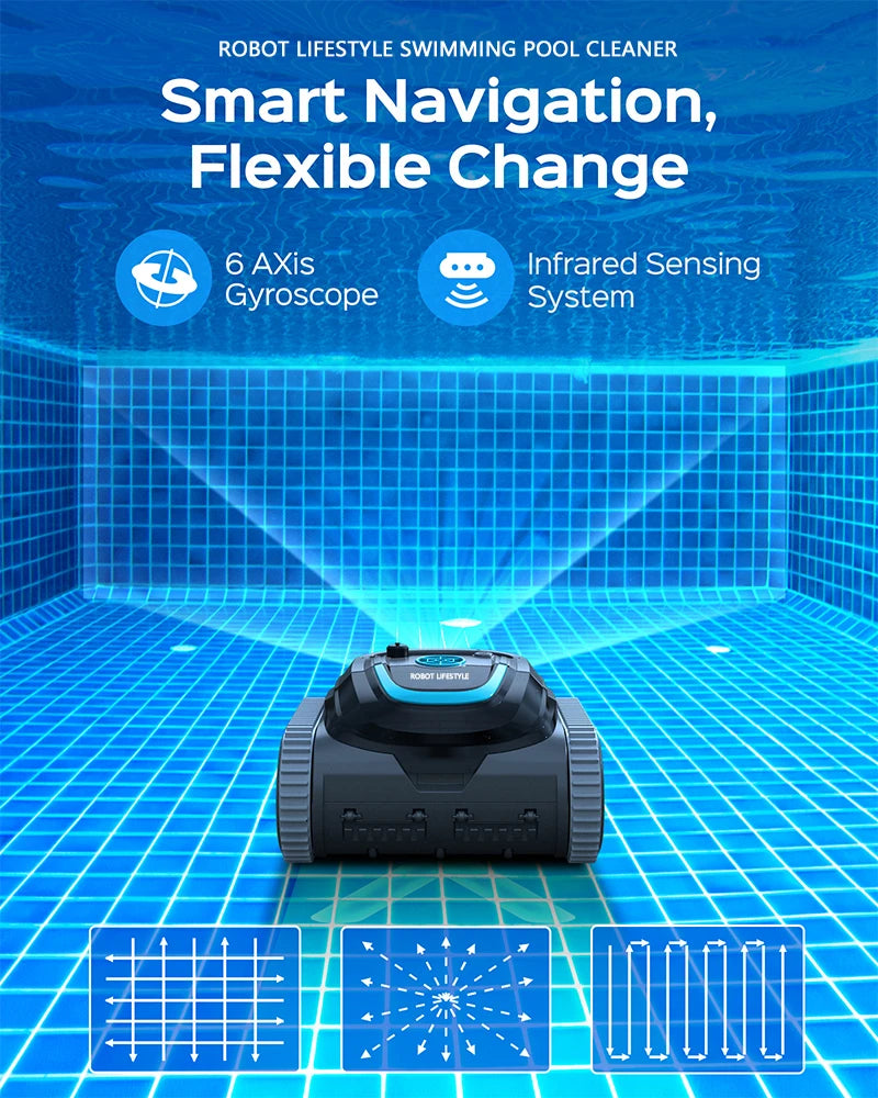 Robot Pool Cleaner Vacuum Cleaner Cordless APP Route Planning Wall Climbing Max Cleaning Area120M² for Tiles