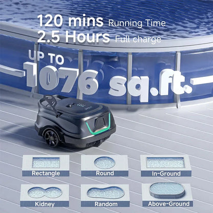 Swimming Pools Vacuum Cleaner Wireless for Floor Smart Cleaning Robot Auto-Parking Dual-Layer Filtration120Mins Running Time