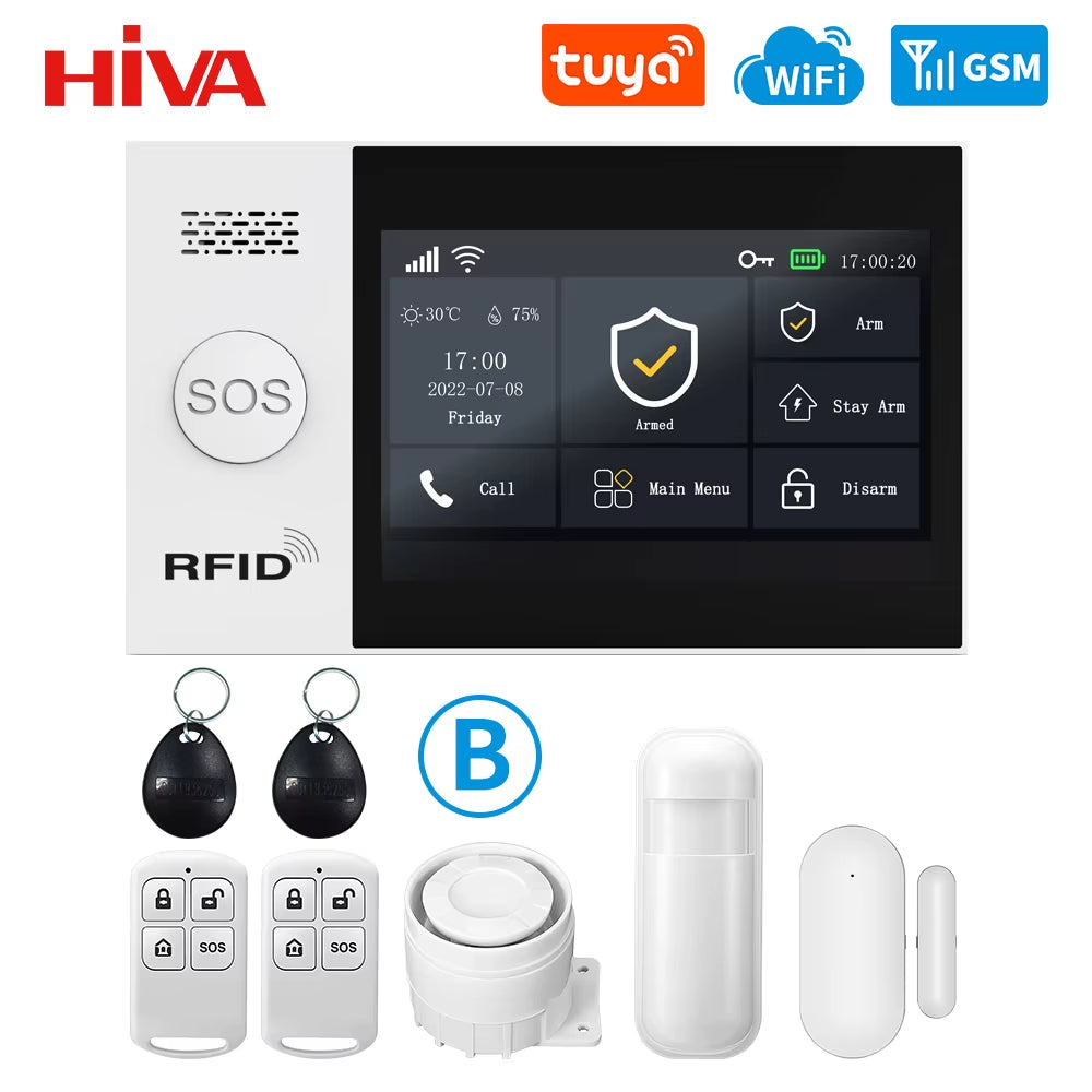 PG-107 Tuya Wireless WIFI GSM Home Burglar Alarm System IP Camera PIR Motion Sensor Door Sensor Security Alarm Kit APP Control
