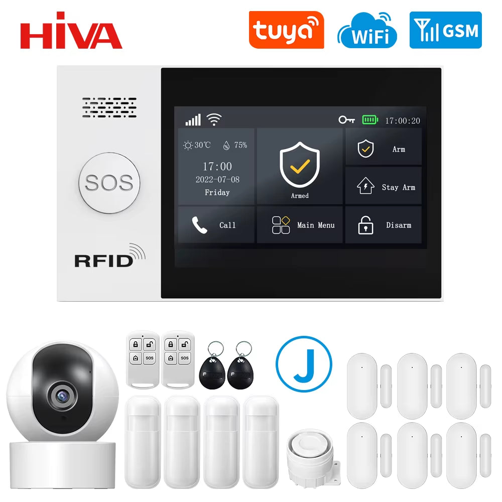 PG-107 Tuya Wireless WIFI GSM Home Burglar Alarm System IP Camera PIR Motion Sensor Door Sensor Security Alarm Kit APP Control