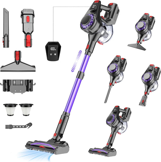 Aspirapolvere Senza Fili | 450W/40000Pa Aspirabriciole Senza Fili, Scopa Elettrica Senza Fili 45 Min Autoportante Anti-Avvolgimento, Scope Elettriche Senza Filo per Tappeti/Pavimenti/Peli Animali