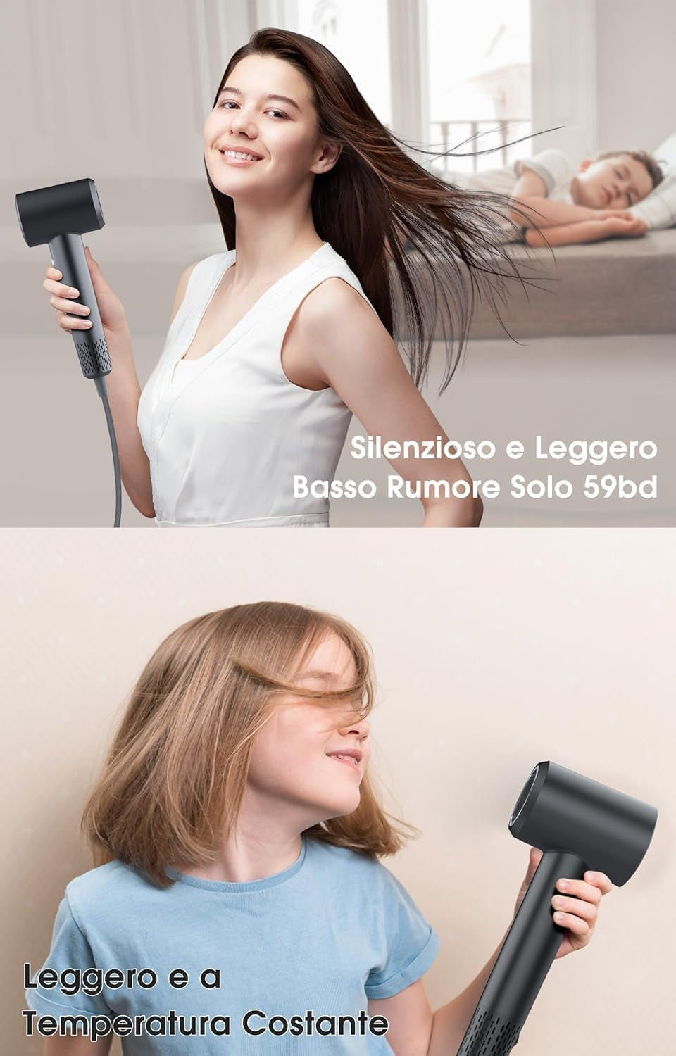 Phon Ionico, 110.000 Giri/Min per Asciugatura Rapida 200 Milioni Di Ioni Asciugacapelli Phon Capelli Ionico Professionale, Phone Capelli Con Ugello Magnetico per Viaggi E Domestico (Dark Gray)