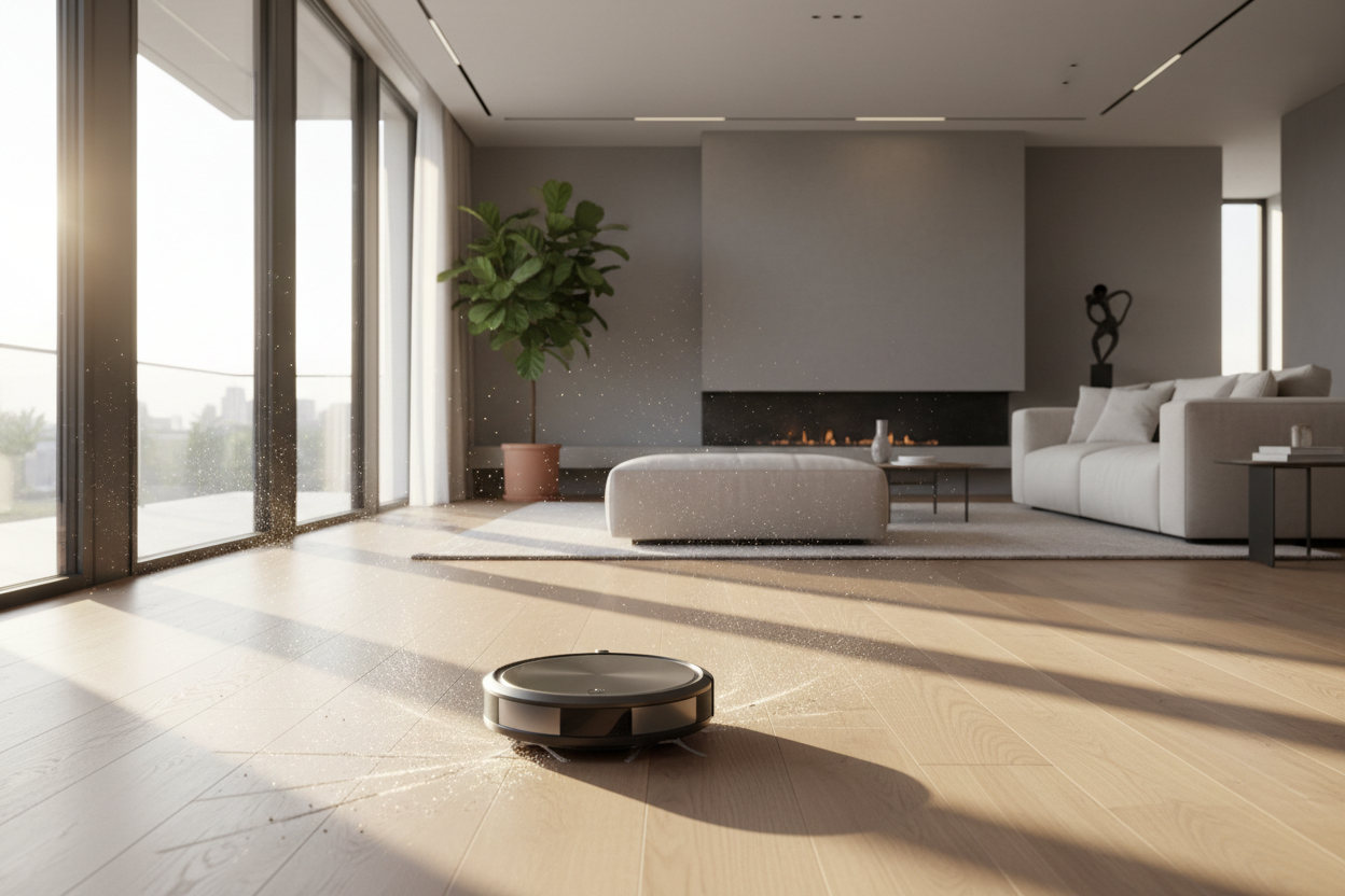 aspirapolvere senza fili mentre pulisce da solo un effeto bello