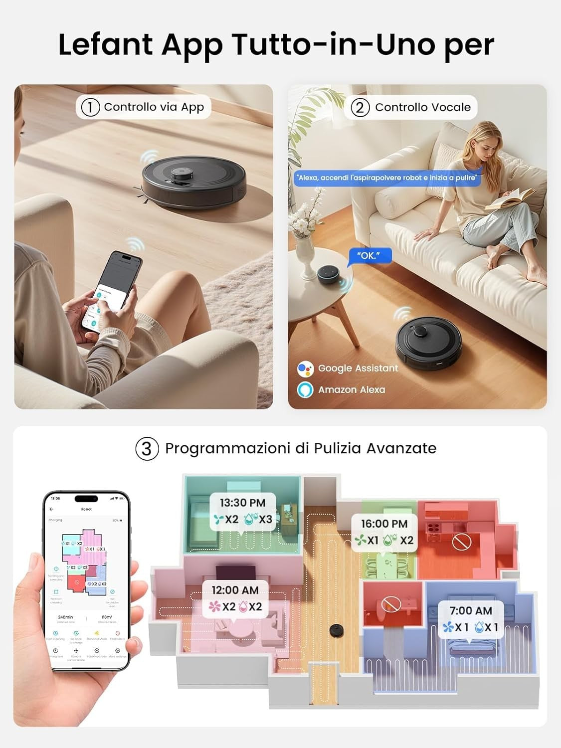 LEFANT M2Pro Robot Aspirapolvere Lavapavimenti Svuotamento Automatico Mappatura