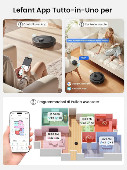 LEFANT M2Pro Robot Aspirapolvere Lavapavimenti Svuotamento Automatico Mappatura