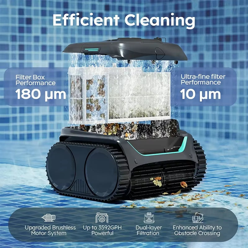 Wireless Robot Swimming Rool Cleaner C2 Wash Waterline Wall Floor Dual-Layer Filtration Running Time 180Mins App Control