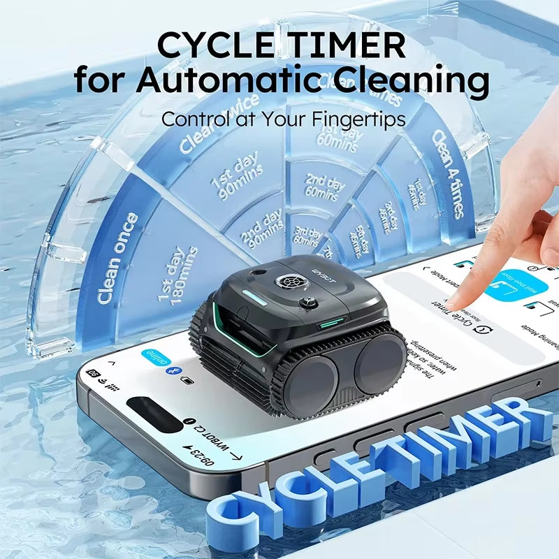 Wireless Robot Swimming Rool Cleaner C2 Wash Waterline Wall Floor Dual-Layer Filtration Running Time 180Mins App Control