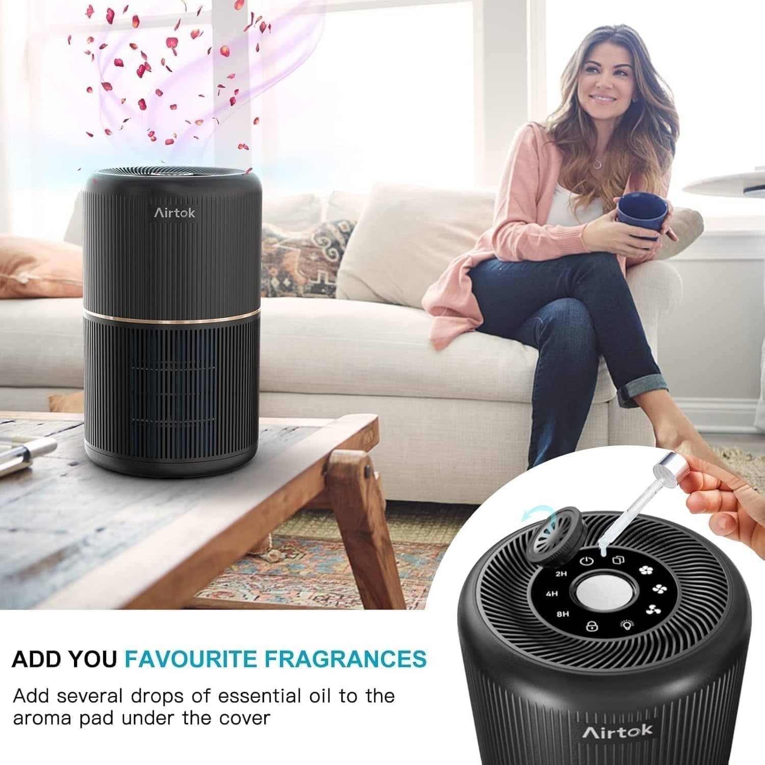 AIRTOK Purificatore Aria, Purificatore D'Aria per Allergie Con Spugna Aromatica,