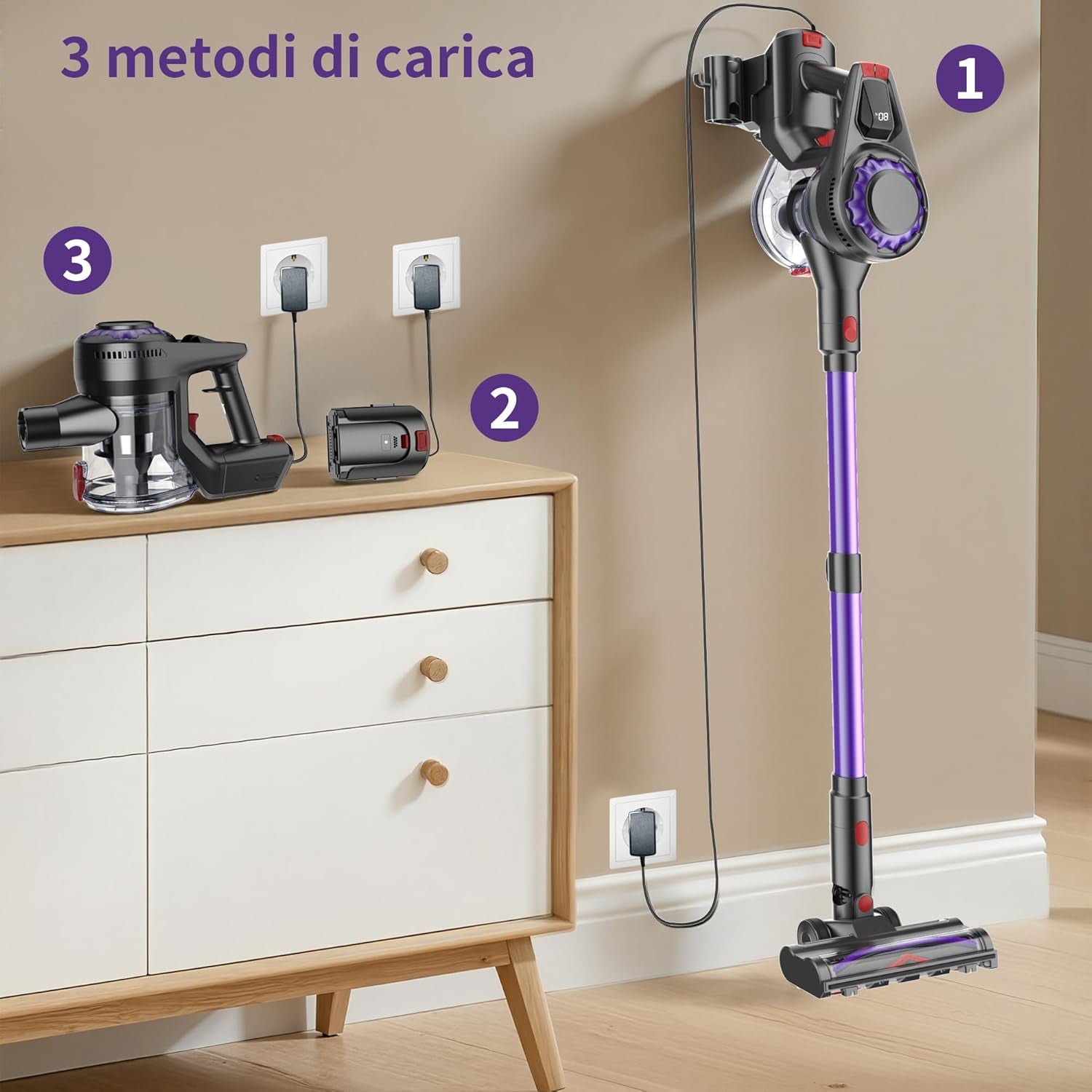 Aspirapolvere Senza Fili | 450W/40000Pa Aspirabriciole Senza Fili, Scopa Elettrica Senza Fili 45 Min Autoportante Anti-Avvolgimento, Scope Elettriche Senza Filo per Tappeti/Pavimenti/Peli Animali