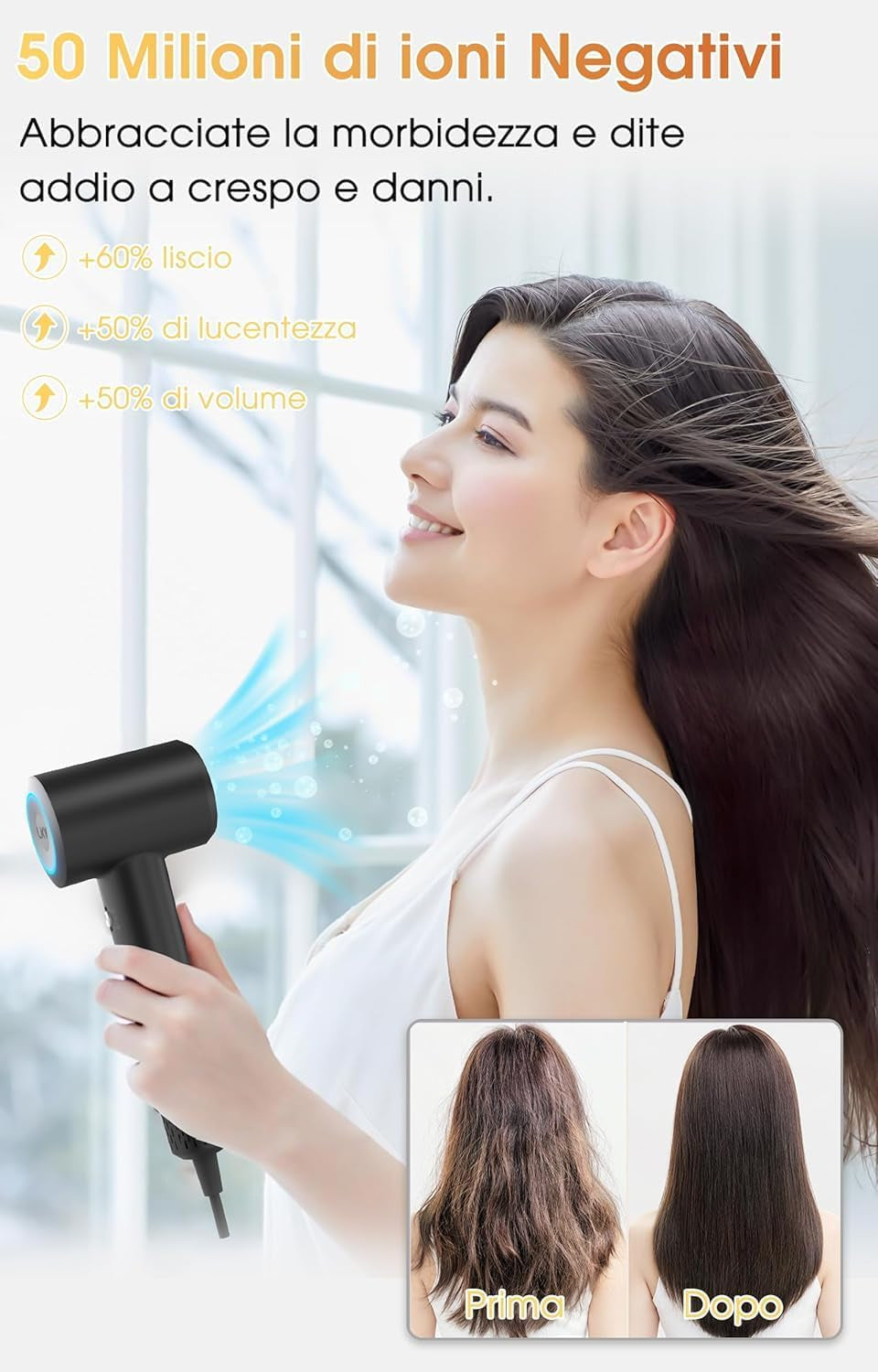 Phon Ionico, 110.000 Giri/Min per Asciugatura Rapida 200 Milioni Di Ioni Asciugacapelli Phon Capelli Ionico Professionale, Phone Capelli Con Ugello Magnetico per Viaggi E Domestico (Dark Gray)
