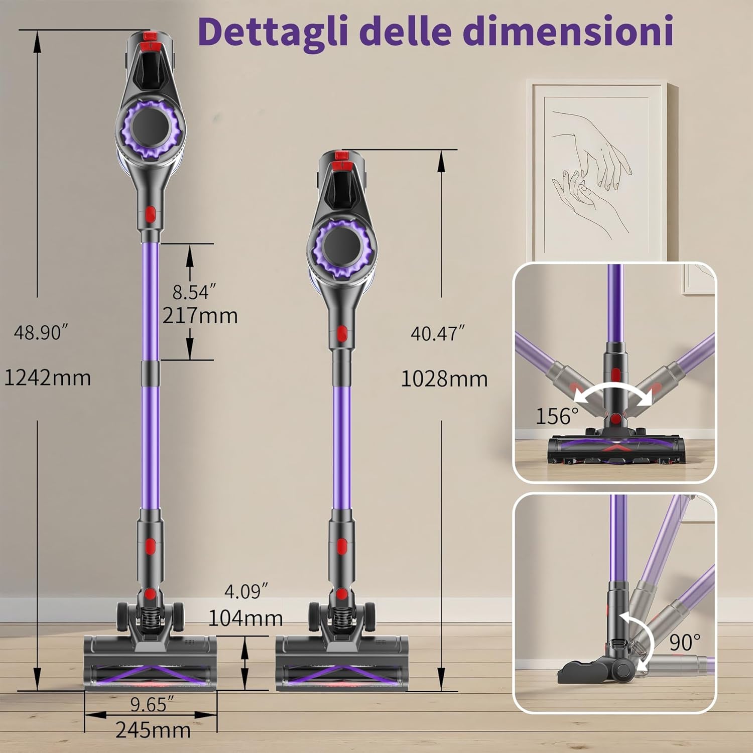 Aspirapolvere Senza Fili | 450W/40000Pa Aspirabriciole Senza Fili, Scopa Elettrica Senza Fili 45 Min Autoportante Anti-Avvolgimento, Scope Elettriche Senza Filo per Tappeti/Pavimenti/Peli Animali