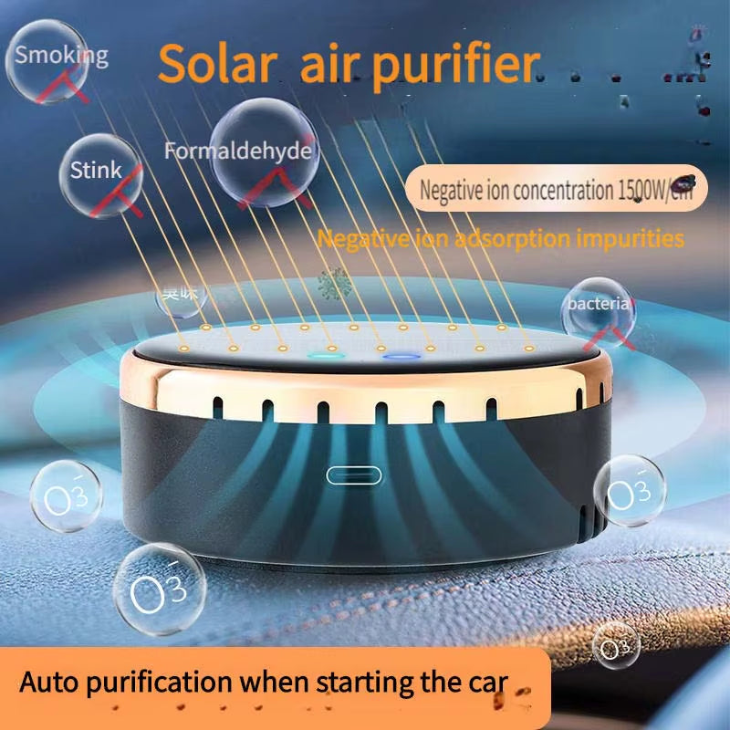 Solar Powered Car Air Purifier Ozone and Negative Ion Eliminate Odors Smoke Formaldehyde for Car Home Office and Travel