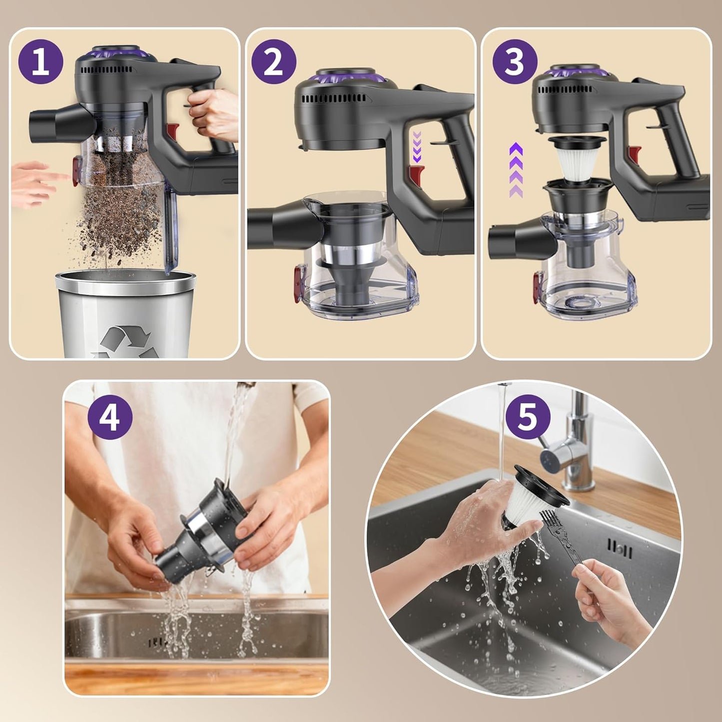 Aspirapolvere Senza Fili | 450W/40000Pa Aspirabriciole Senza Fili, Scopa Elettrica Senza Fili 45 Min Autoportante Anti-Avvolgimento, Scope Elettriche Senza Filo per Tappeti/Pavimenti/Peli Animali