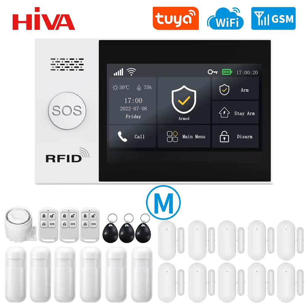 PG-107 Tuya Wireless WIFI GSM Home Burglar Alarm System IP Camera PIR Motion Sensor Door Sensor Security Alarm Kit APP Control