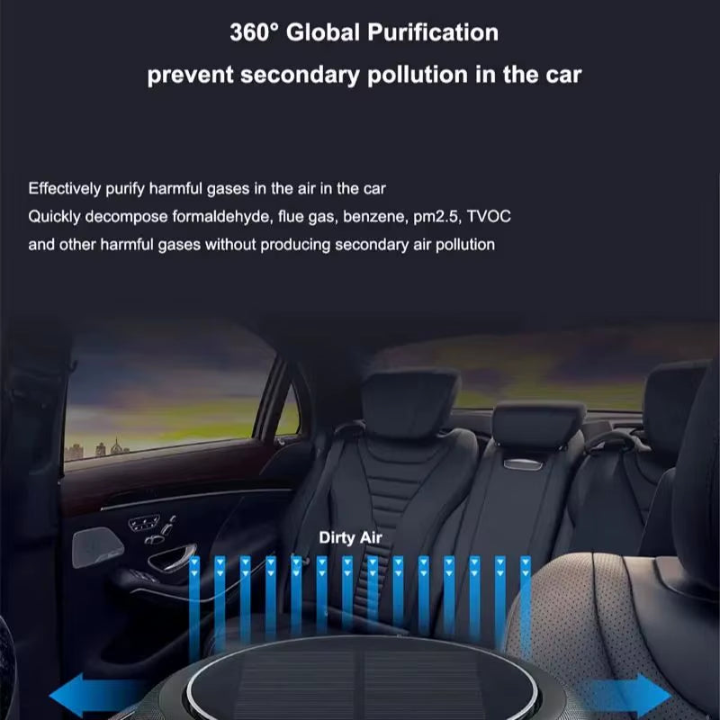 Air Purifier Solar Charging Car Ionizer HEPA Filter Ion Deodorant Air Fresh Usb Ozone Generator Vehicle Electric Home New