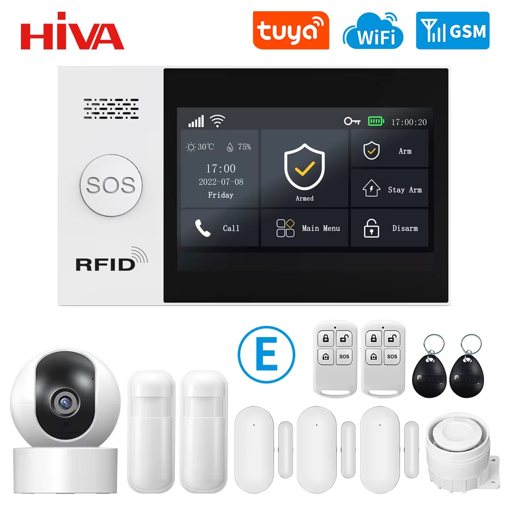 PG-107 Tuya Wireless WIFI GSM Home Burglar Alarm System IP Camera PIR Motion Sensor Door Sensor Security Alarm Kit APP Control